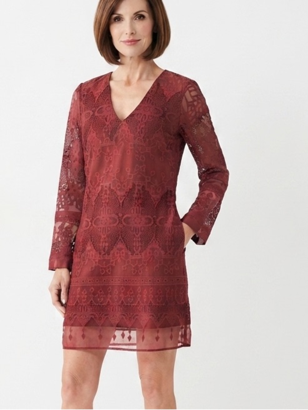NWT Burgundy Crochet Lace Mini Cocktail Dress by Lavender Brown – Size Small